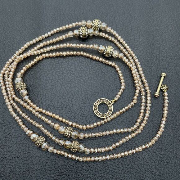 Heidi Daus Necklace Staying In Line Beaded Golden Faceted Multi Color Crystal - Picture 5 of 14